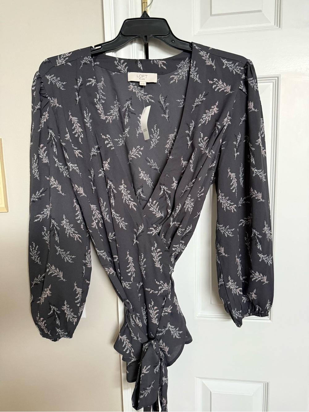 Loft , Women's Grey Leaf Print Wrap Blouse